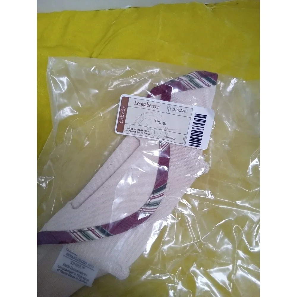 Longaberger Tinsel Basket Liner Natural Canvas Burgundy Plaid‎ Trim 23165238 NEW